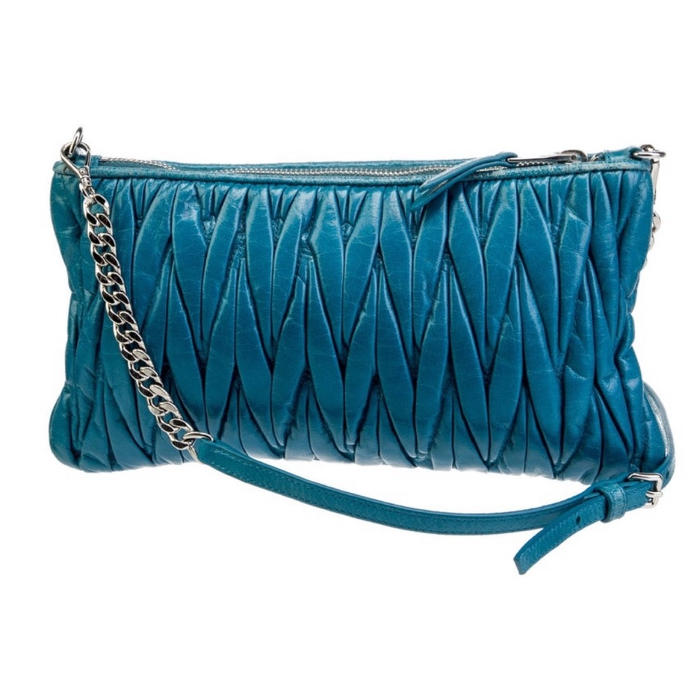 Miu Miu Teal Quilted Clutch with Chain Strap